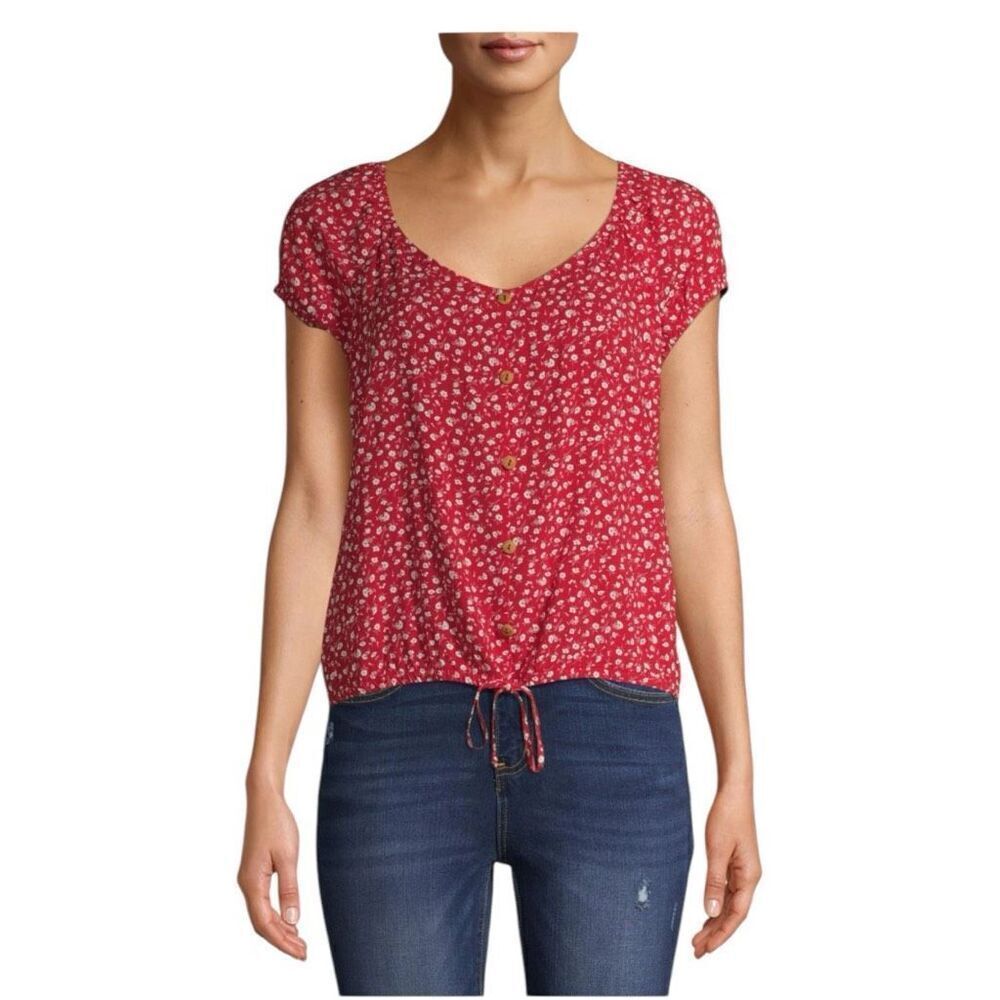Womens No Boundaries Flirty Floral Print Peasant Short Sleeve Top - Sz XXL